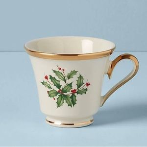Lenox Holiday Footed Tea Cup Holly Berry Motif